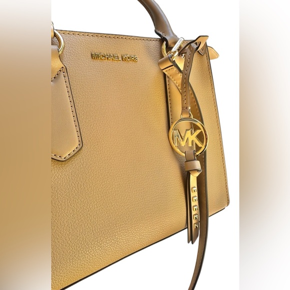 MICHAEL KORS Kris Medium Leather Satchel purse handbag TAN BROWN - Picture 7 of 11